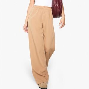 boohoo Woven Elasticated Wide Leg Trousers, Camel, Size 4